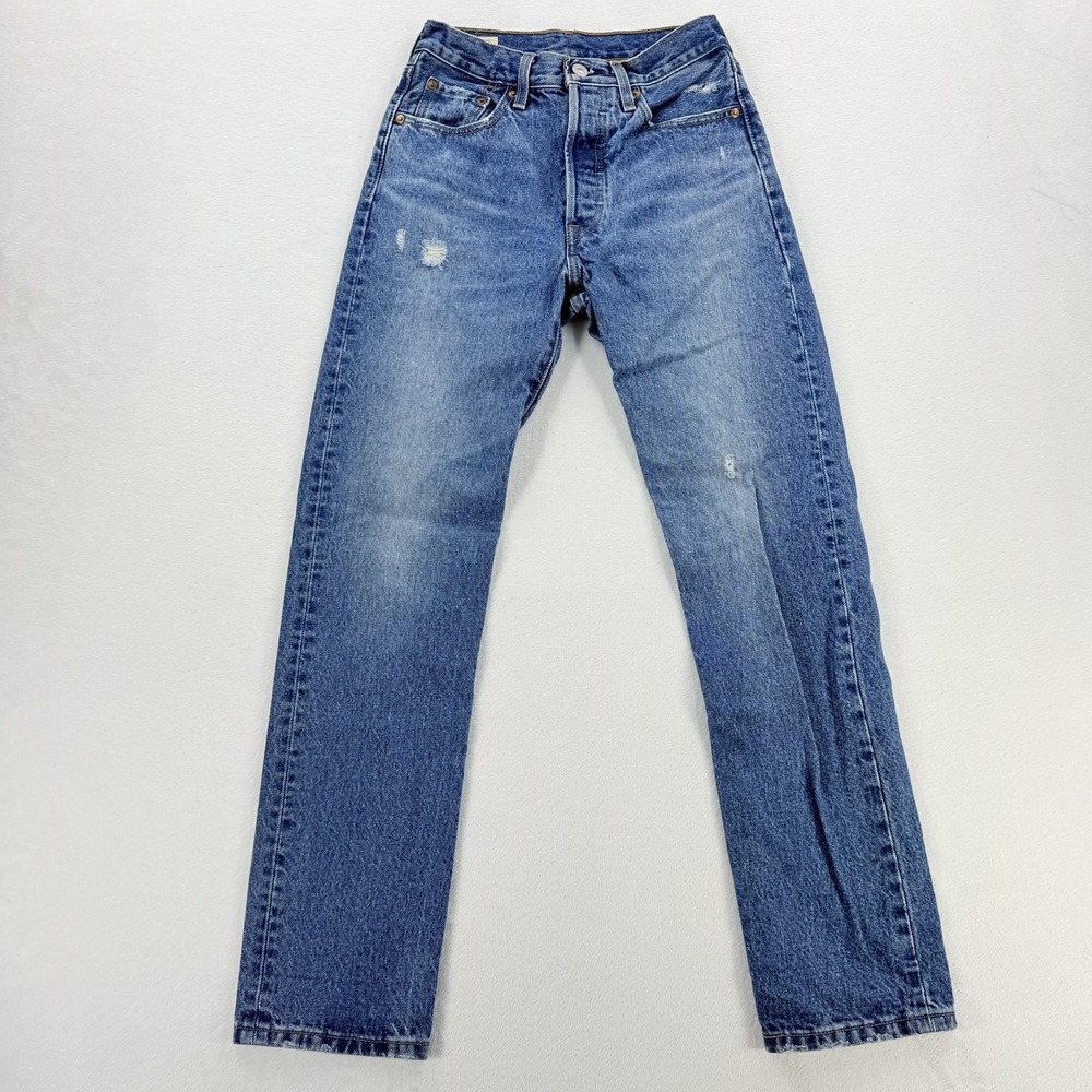 Levi's 501 Jeans Womens W24 L30 Blue Medium Wash Button Fly Straight Leg Denim